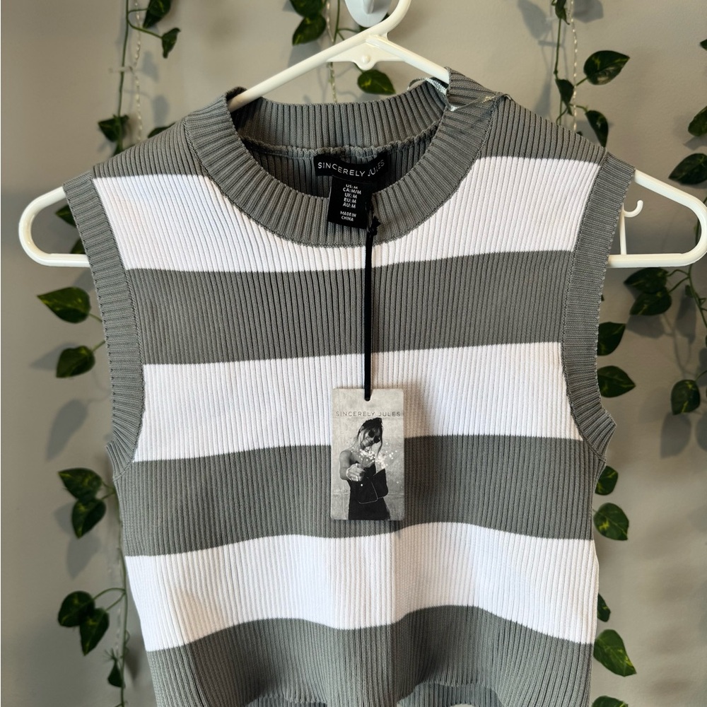 Sincerely Jules Striped Sleeveless Top - Green and White